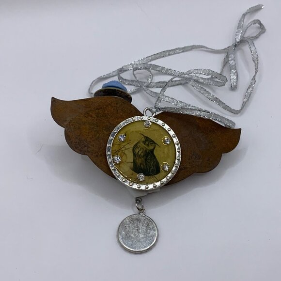 Mixed Media Wise Owl Broken Charlotte Doll Angel Necklace Ornament Handmade J691 - Picture 6 of 7